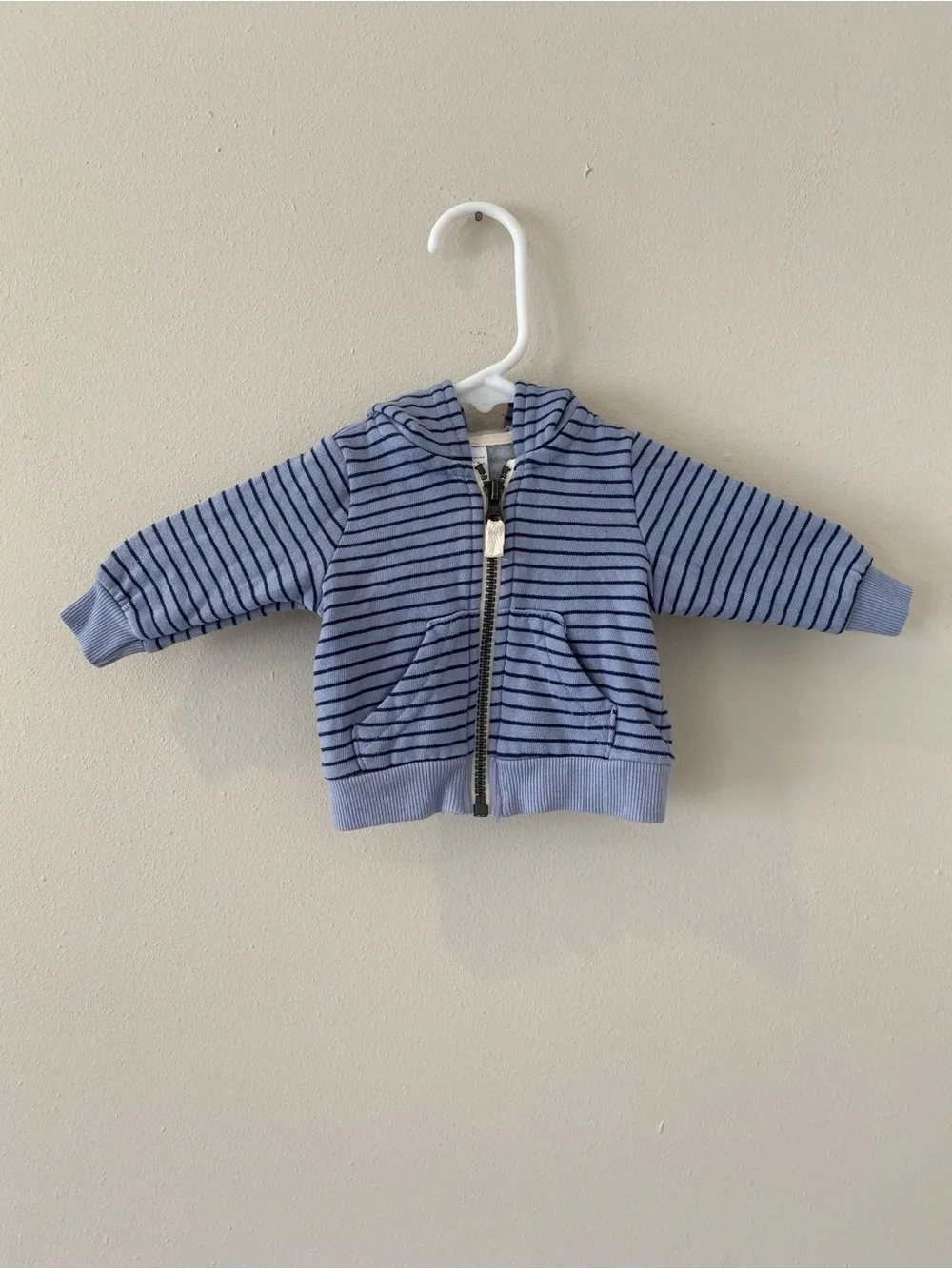 Carter’s Sweater Newborn 0 Months Striped Hoodie Hood Front Zip Fleece Pockets
